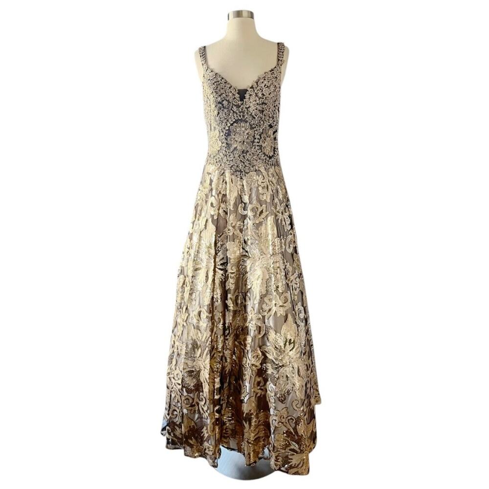 SAVOY Gold Dress Jacquard Beaded Sequins Ball Gown Strapless Princess Medium NWT - Picture 13 of 15